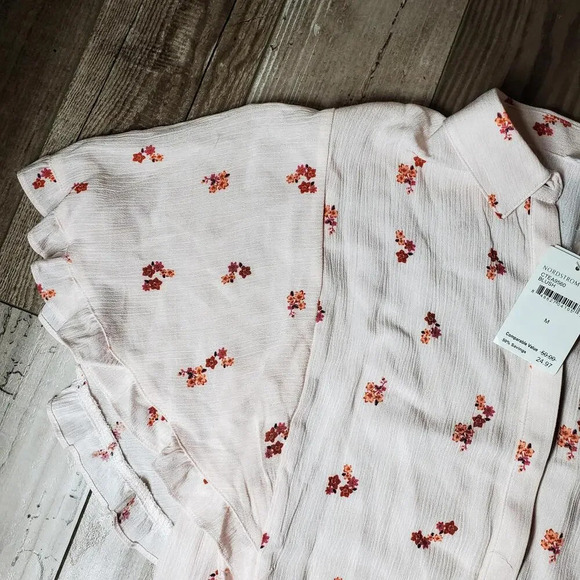 NWT Elodie Nordstrom Rack Short Sleeve Button Down Shirt Blush Pink Cropped Sz M - Picture 12 of 15